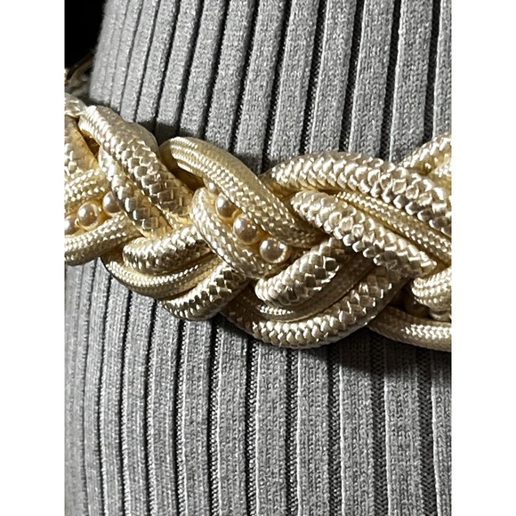 Vintage Women's Ivory Rope Braided Pearl Gold Metallic Belt 40" - Picture 5 of 11